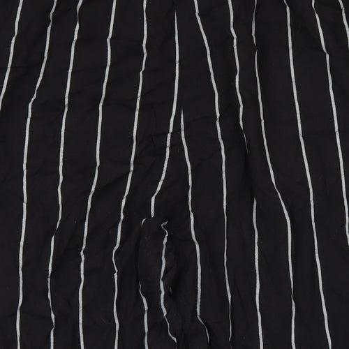 PRETTYLITTLETHING Womens Black Striped Viscose Trousers Size XL L25 in Regular Drawstring