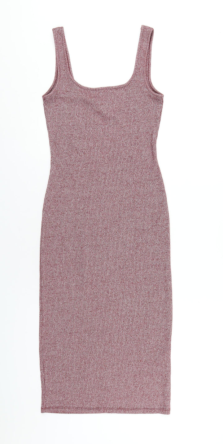 Topshop Womens Red Polyester Bodycon Size 10 Scoop Neck Pullover