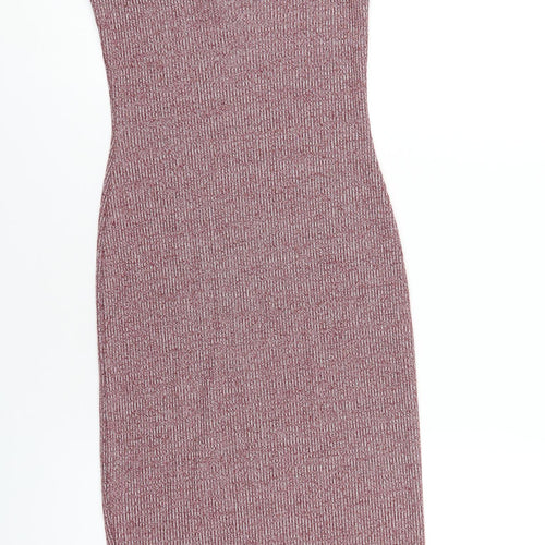 Topshop Womens Red Polyester Bodycon Size 10 Scoop Neck Pullover