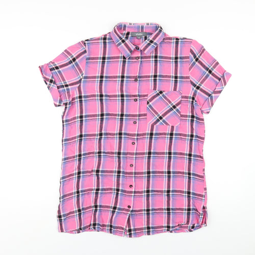 Studio Womens Pink Plaid Cotton Basic Button-Up Size 12 Collared