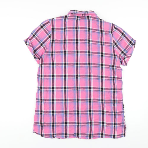 Studio Womens Pink Plaid Cotton Basic Button-Up Size 12 Collared