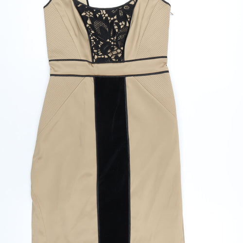Untold Womens Beige Polyester A-Line Size 8 Scoop Neck Zip