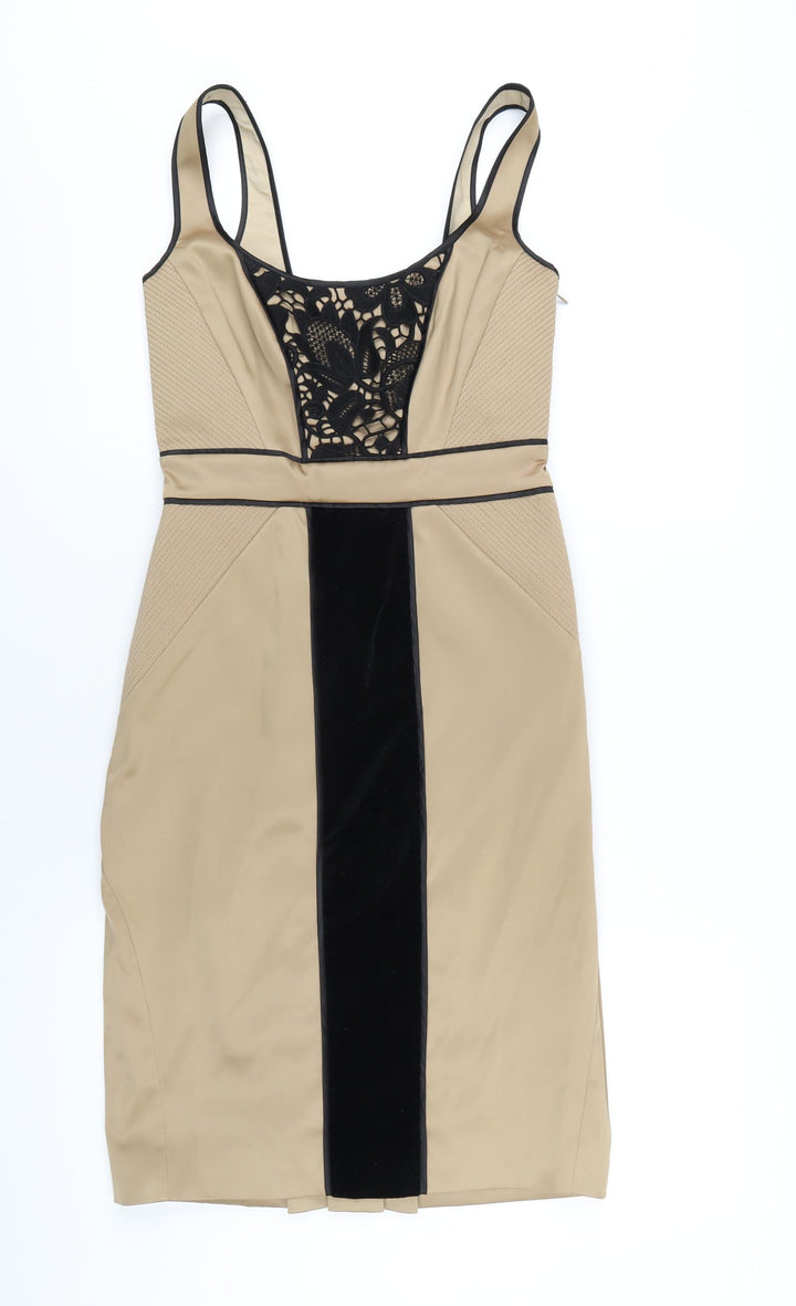 Untold Womens Beige Polyester A-Line Size 8 Scoop Neck Zip