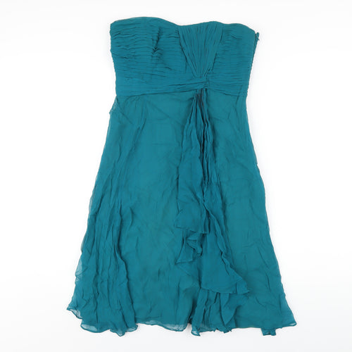 Coast Womens Green Silk A-Line Size 12 Sweetheart Zip