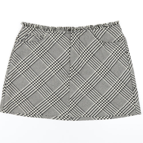 Zara Womens Black Plaid Polyester Mini Skirt Size M Zip