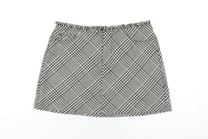 Zara Womens Black Plaid Polyester Mini Skirt Size M Zip