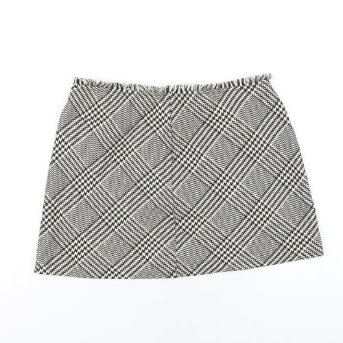 Zara Womens Black Plaid Polyester Mini Skirt Size M Zip