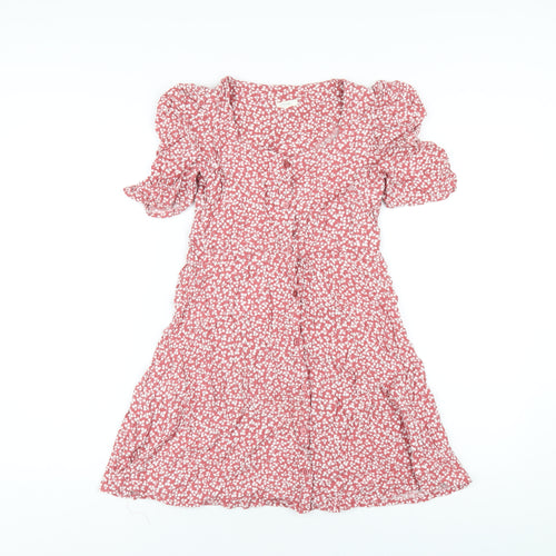 NEXT Girls Pink Geometric Vinyl A-Line Size 11 Years Scoop Neck Button