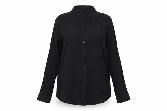 Front view of ASOS women’s black cotton basic button-up, size UK 10, collared