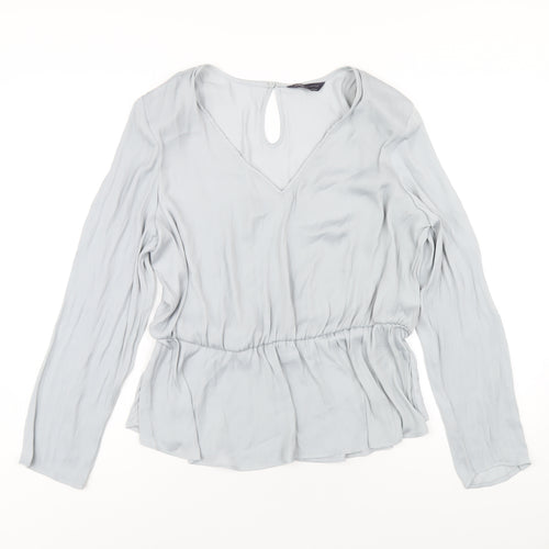 Marks and Spencer Womens Grey Polyester Basic Blouse Size 16 V-Neck