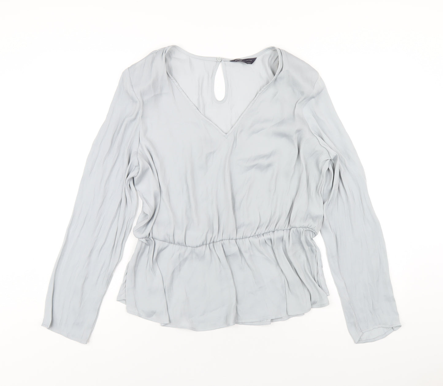 Marks and Spencer Womens Grey Polyester Basic Blouse Size 16 V-Neck