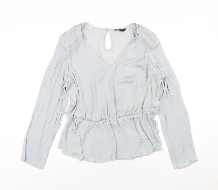 Marks and Spencer Womens Grey Polyester Basic Blouse Size 16 V-Neck