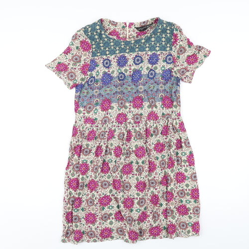 Topshop Womens Multicoloured Geometric Viscose A-Line Size 4 Round Neck Zip