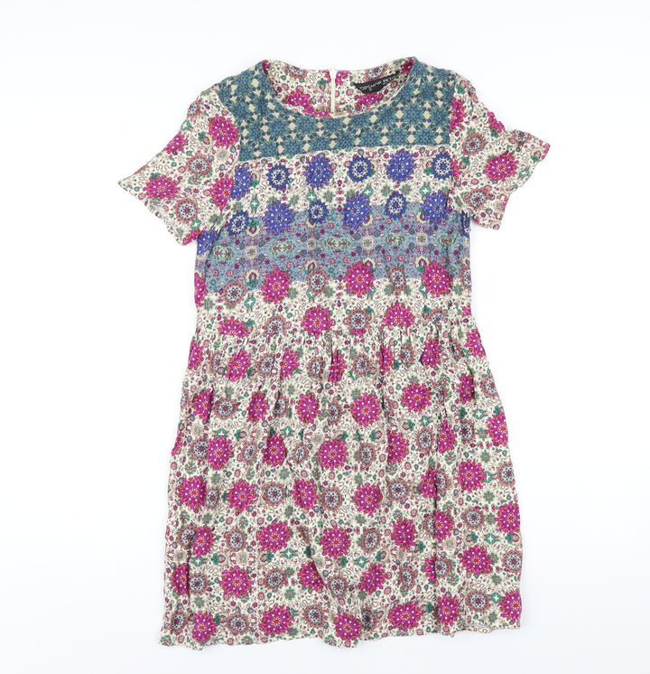 Topshop Womens Multicoloured Geometric Viscose A-Line Size 4 Round Neck Zip