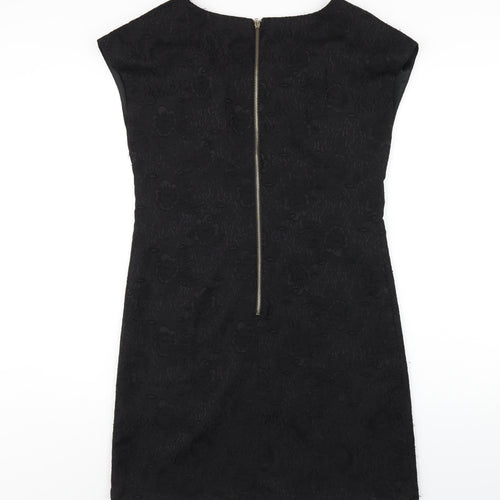 Exhibit Womens Black Polyester A-Line Size 14 Scoop Neck Zip - Beaded Neckline