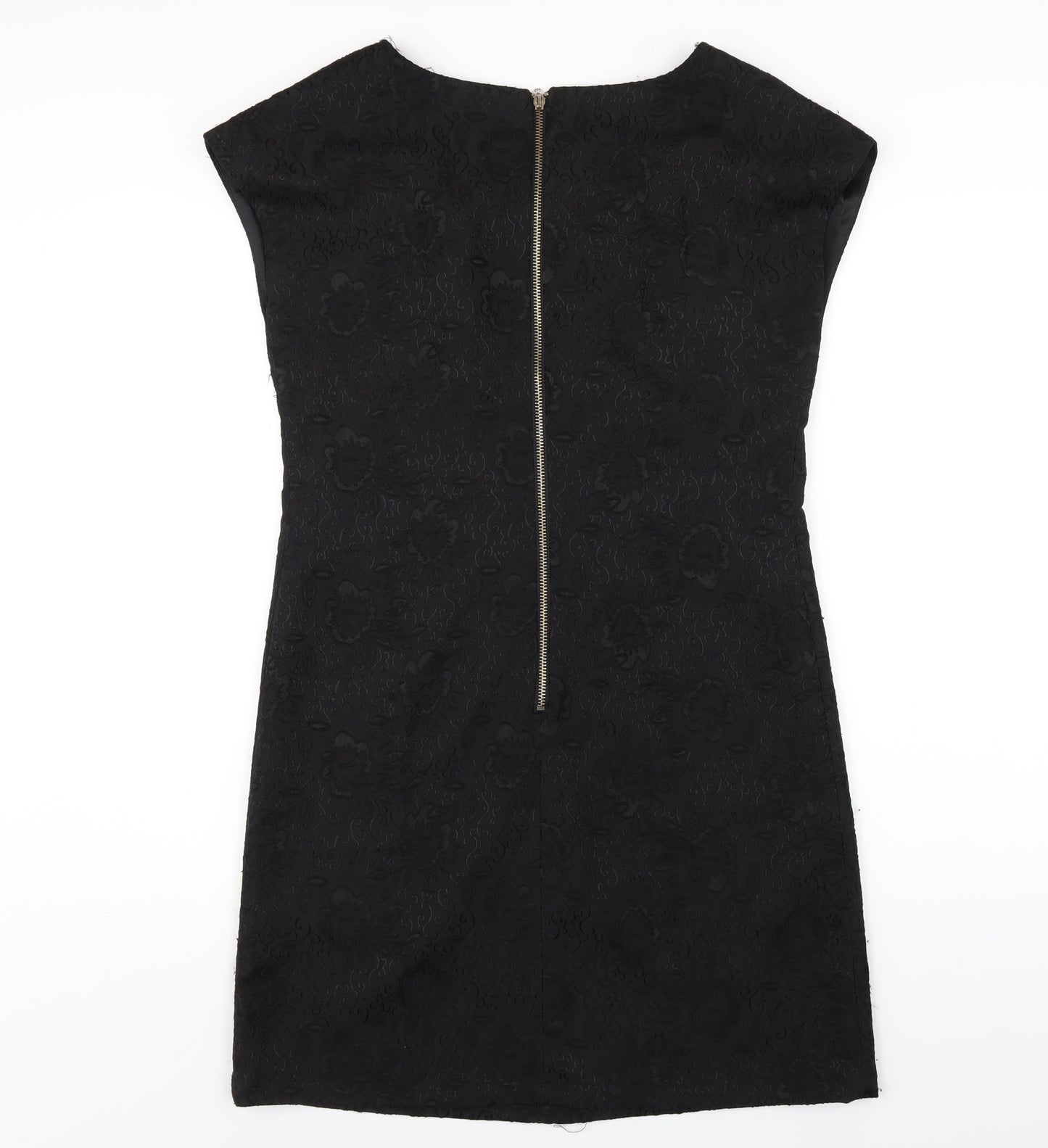 Exhibit Womens Black Polyester A-Line Size 14 Scoop Neck Zip - Beaded Neckline