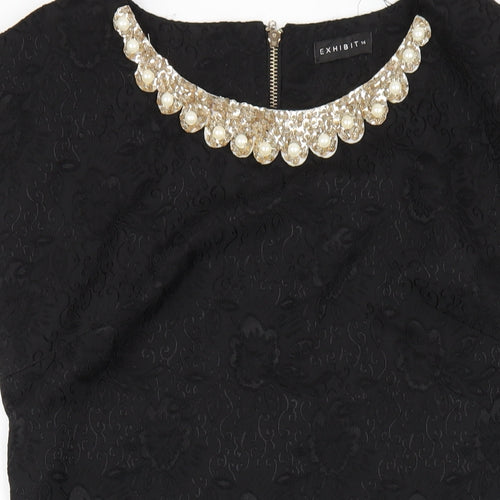 Exhibit Womens Black Polyester A-Line Size 14 Scoop Neck Zip - Beaded Neckline