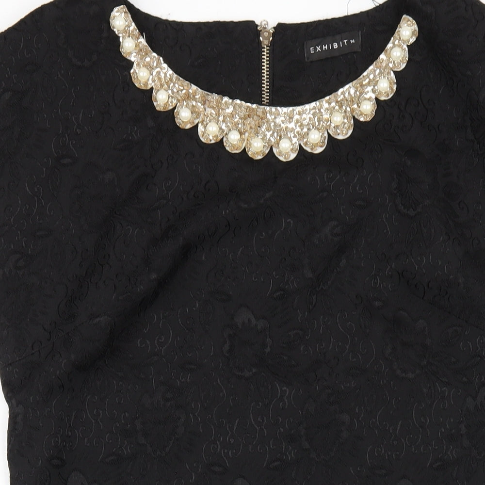 Exhibit Womens Black Polyester A-Line Size 14 Scoop Neck Zip - Beaded Neckline