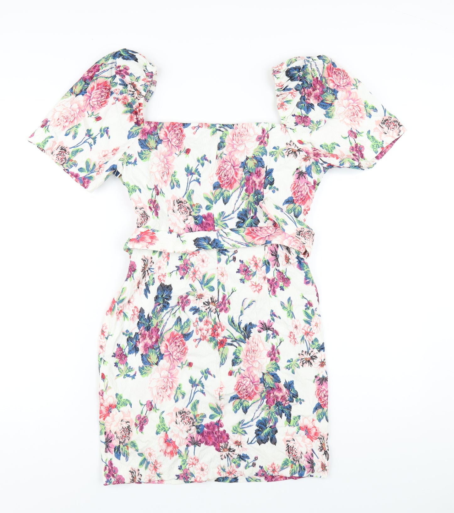 Zara Womens Multicoloured Floral Viscose Bodycon Size L Square Neck Zip