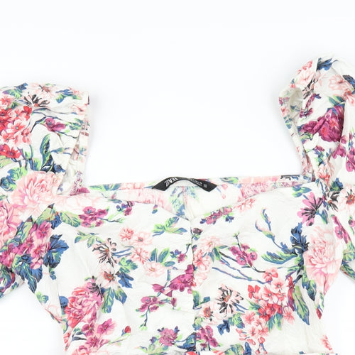 Zara Womens Multicoloured Floral Viscose Bodycon Size L Square Neck Zip