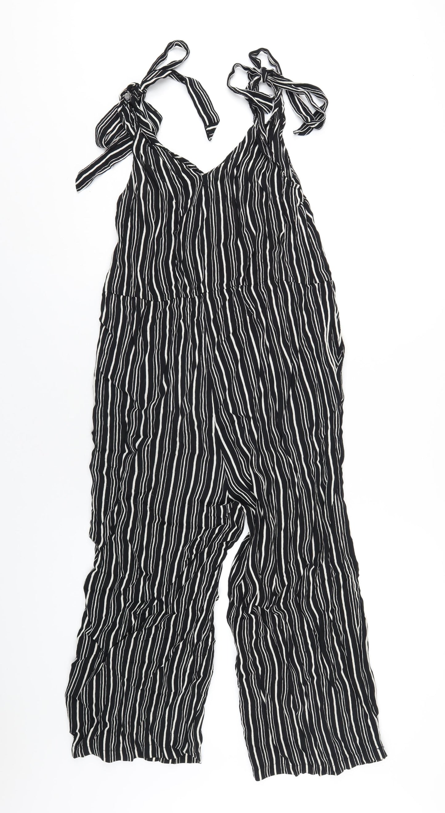 Miss Selfridge Womens Black Striped Viscose Jumpsuit One-Piece Size 8 L20 in Pullover