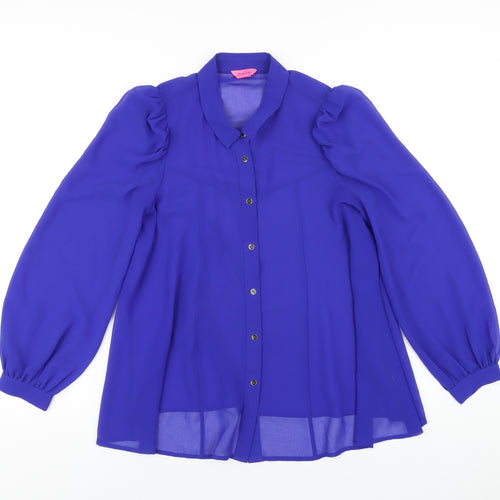 Monsoon Womens Blue Polyester Basic Button-Up Size 8 Collared