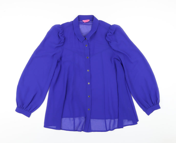 Monsoon Womens Blue Polyester Basic Button-Up Size 8 Collared