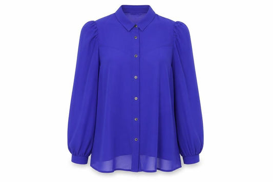 Front view of Monsoon women’s blue polyester basic button-up, size UK 8, collared