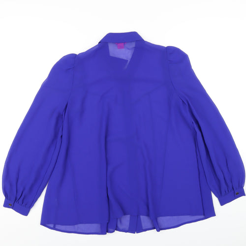 Monsoon Womens Blue Polyester Basic Button-Up Size 8 Collared