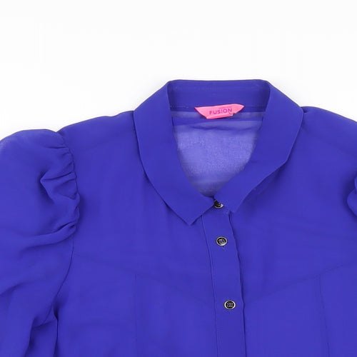 Monsoon Womens Blue Polyester Basic Button-Up Size 8 Collared