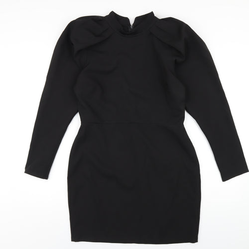 ASOS Womens Black Polyester A-Line Size 12 Mock Neck Zip