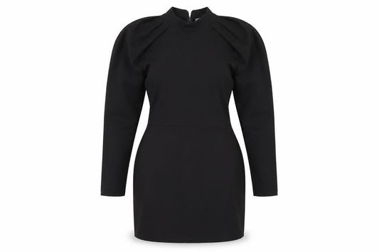 Front view of ASOS women’s black polyester a-line, size UK 12, mock neck zip