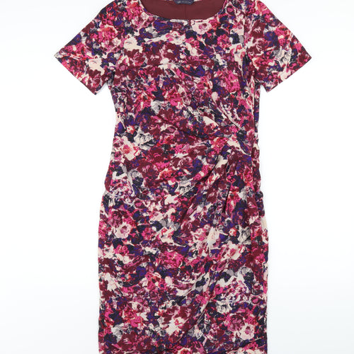 Marks and Spencer Womens Multicoloured Geometric Polyester Bodycon Size 8 Round Neck Zip