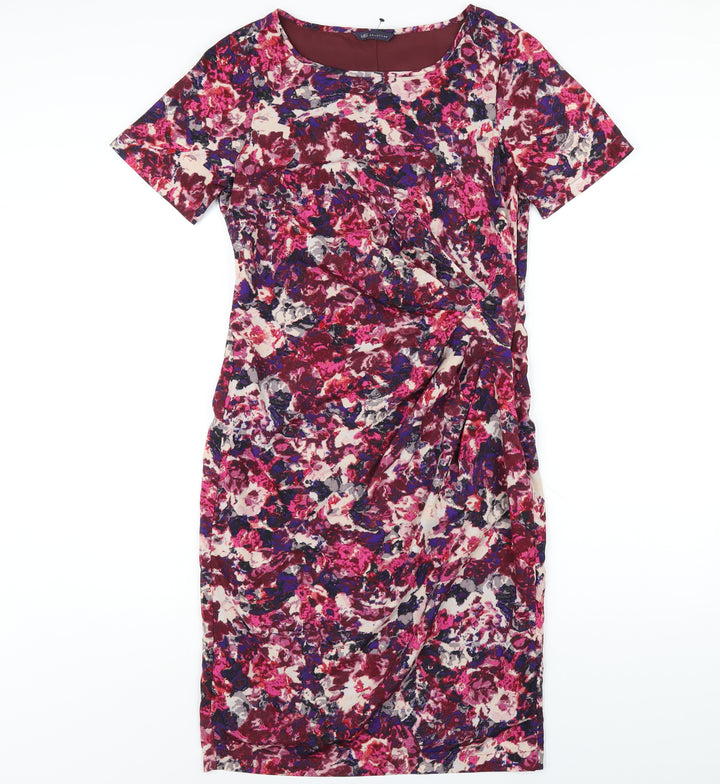 Marks and Spencer Womens Multicoloured Geometric Polyester Bodycon Size 8 Round Neck Zip