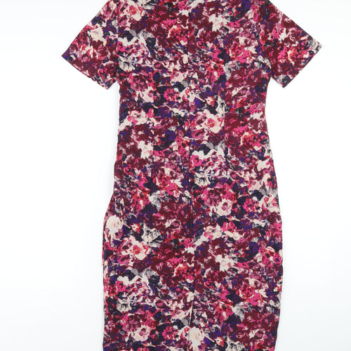 Marks and Spencer Womens Multicoloured Geometric Polyester Bodycon Size 8 Round Neck Zip