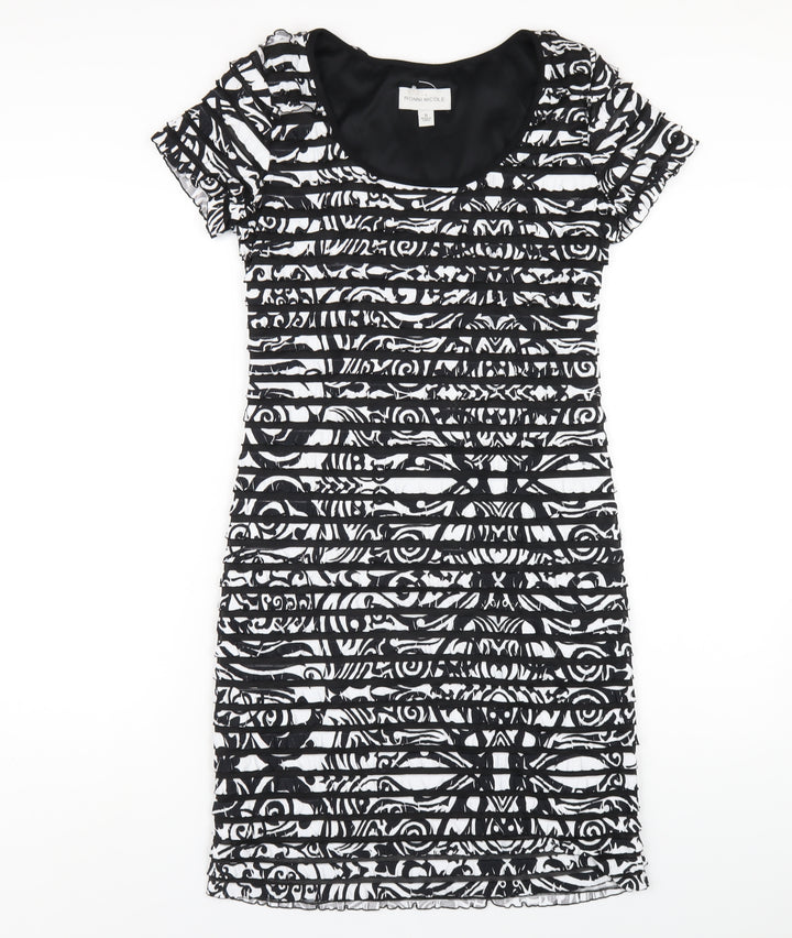 Ronni Nicole Womens Black Geometric Polyester Bodycon Size 8 Round Neck Pullover