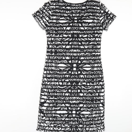 Ronni Nicole Womens Black Geometric Polyester Bodycon Size 8 Round Neck Pullover