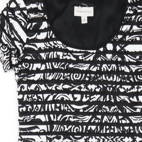 Ronni Nicole Womens Black Geometric Polyester Bodycon Size 8 Round Neck Pullover