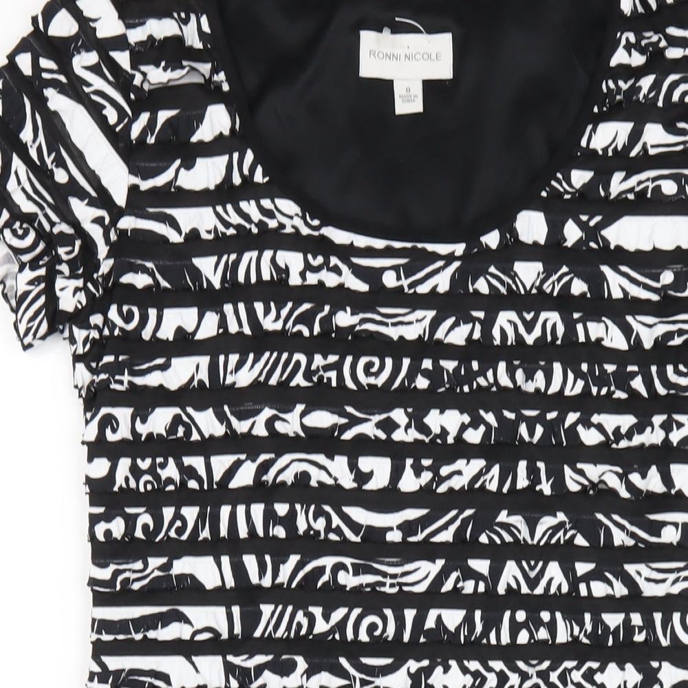 Ronni Nicole Womens Black Geometric Polyester Bodycon Size 8 Round Neck Pullover