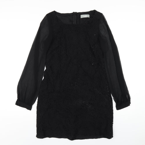 Wallis Womens Black Cotton A-Line Size 8 Round Neck Zip