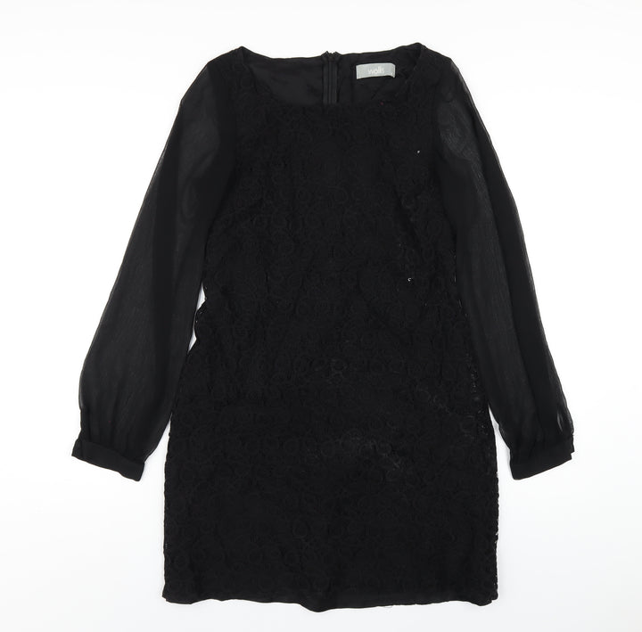 Wallis Womens Black Cotton A-Line Size 8 Round Neck Zip