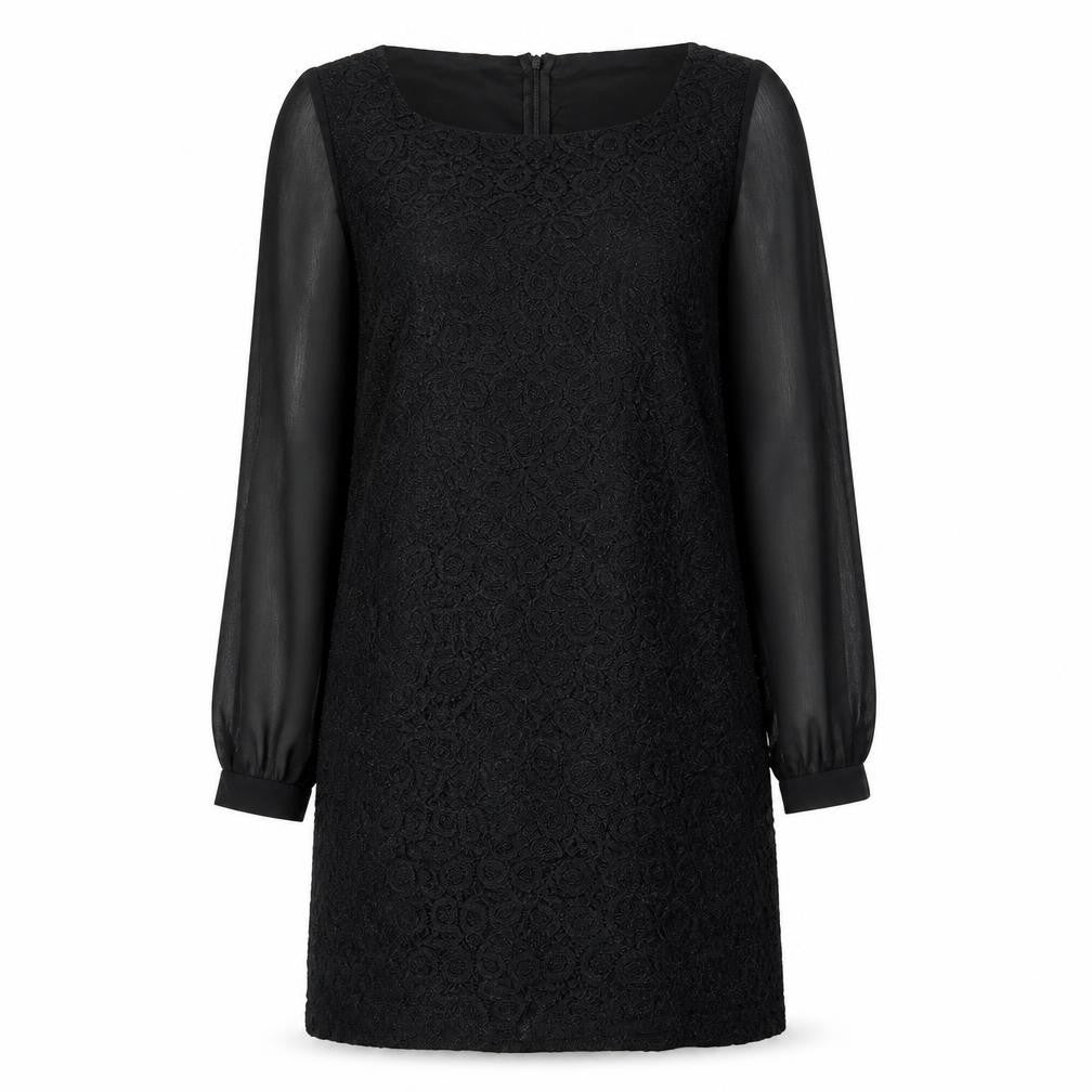 Front view of Wallis women’s black cotton a-line, size UK 8, round neck zip