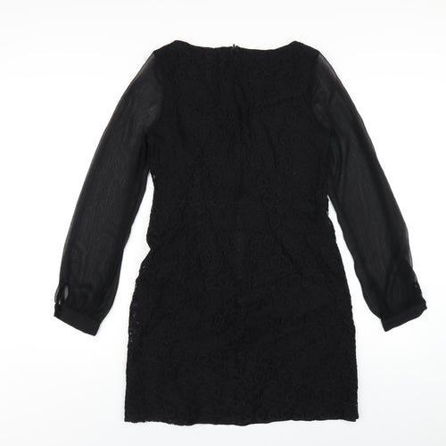 Wallis Womens Black Cotton A-Line Size 8 Round Neck Zip