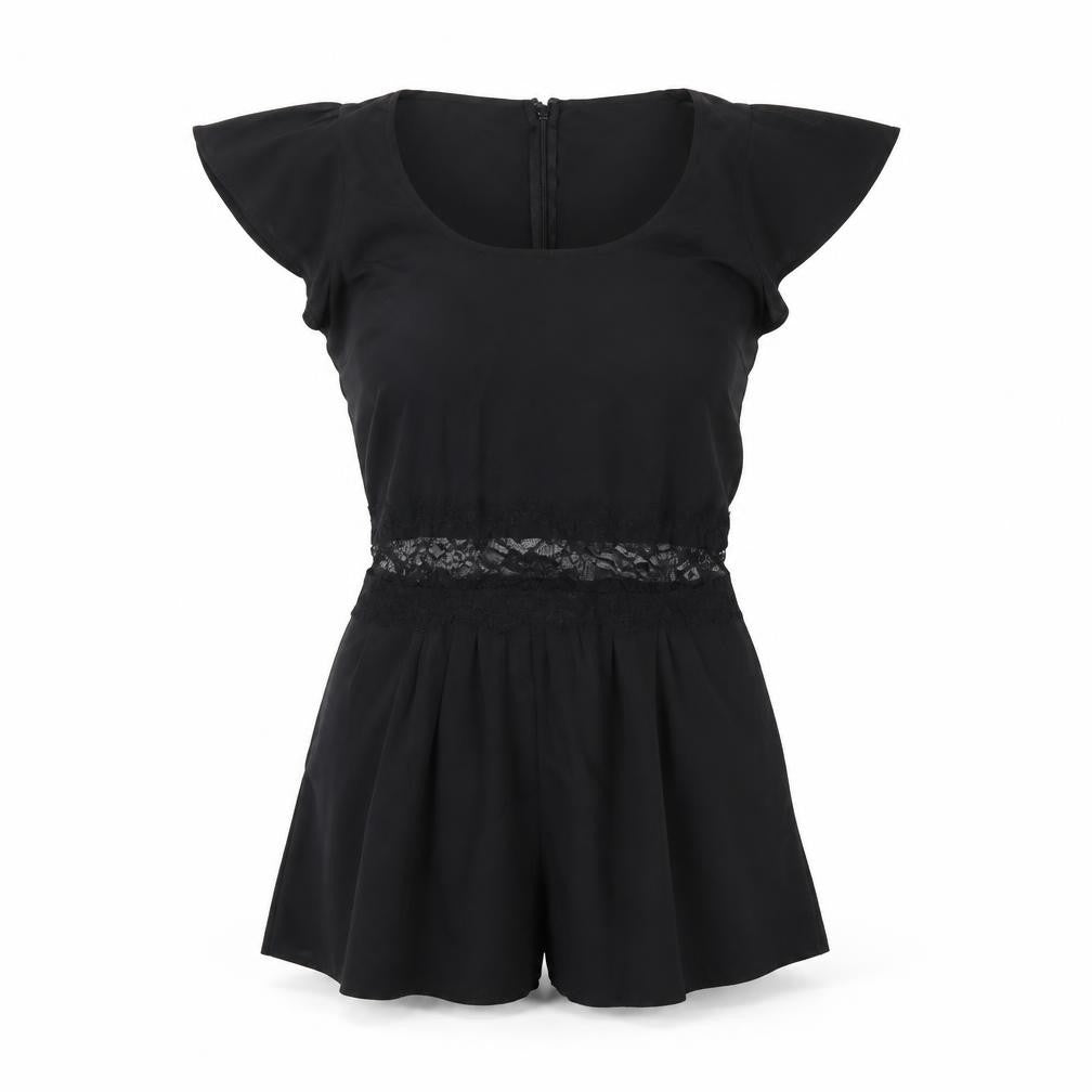 Front view of Miss Selfridge women’s black polyester playsuit one-piece, size UK 8, zip