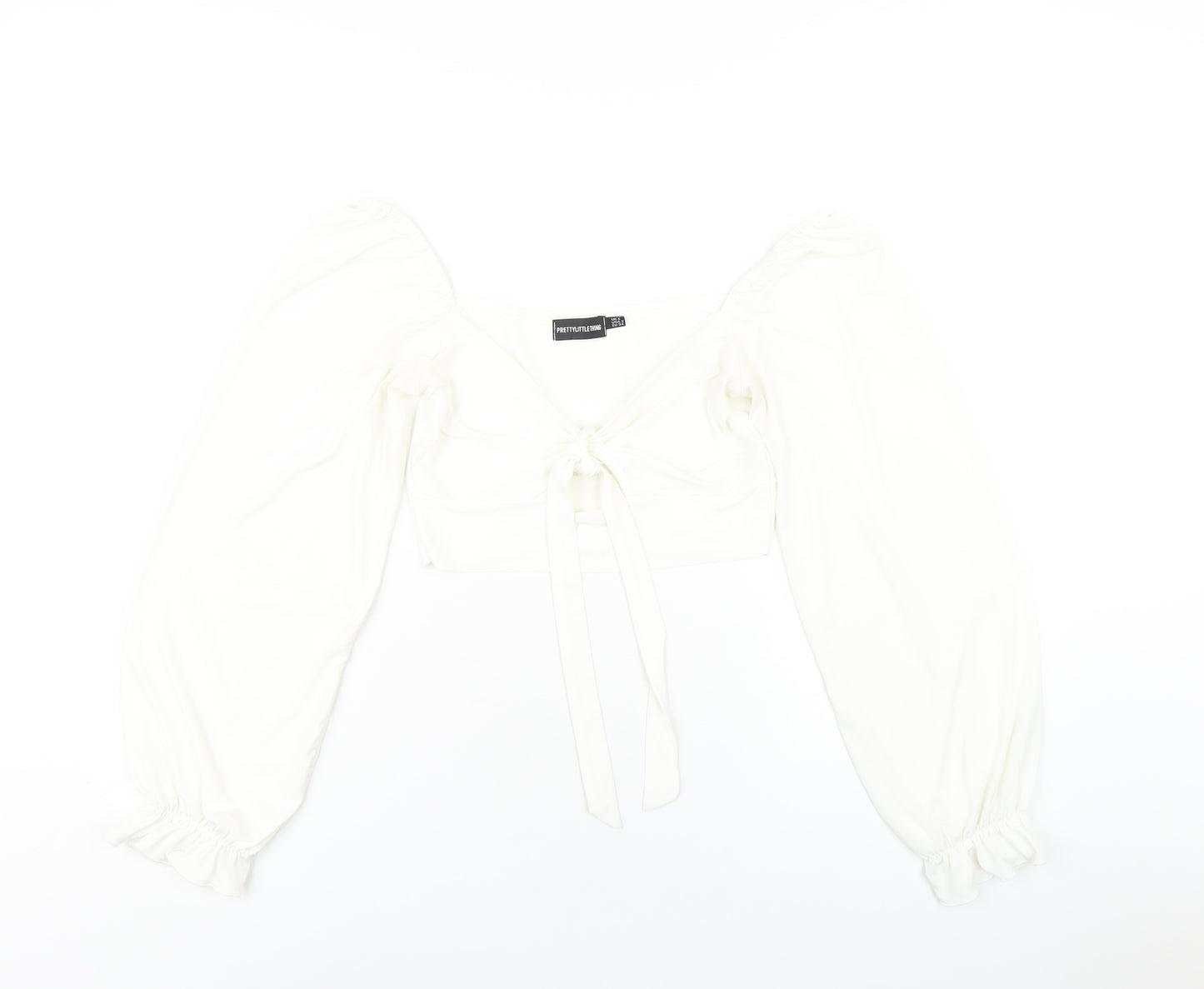 PRETTYLITTLETHING Womens White Polyester Cropped T-Shirt Size 6 Square Neck