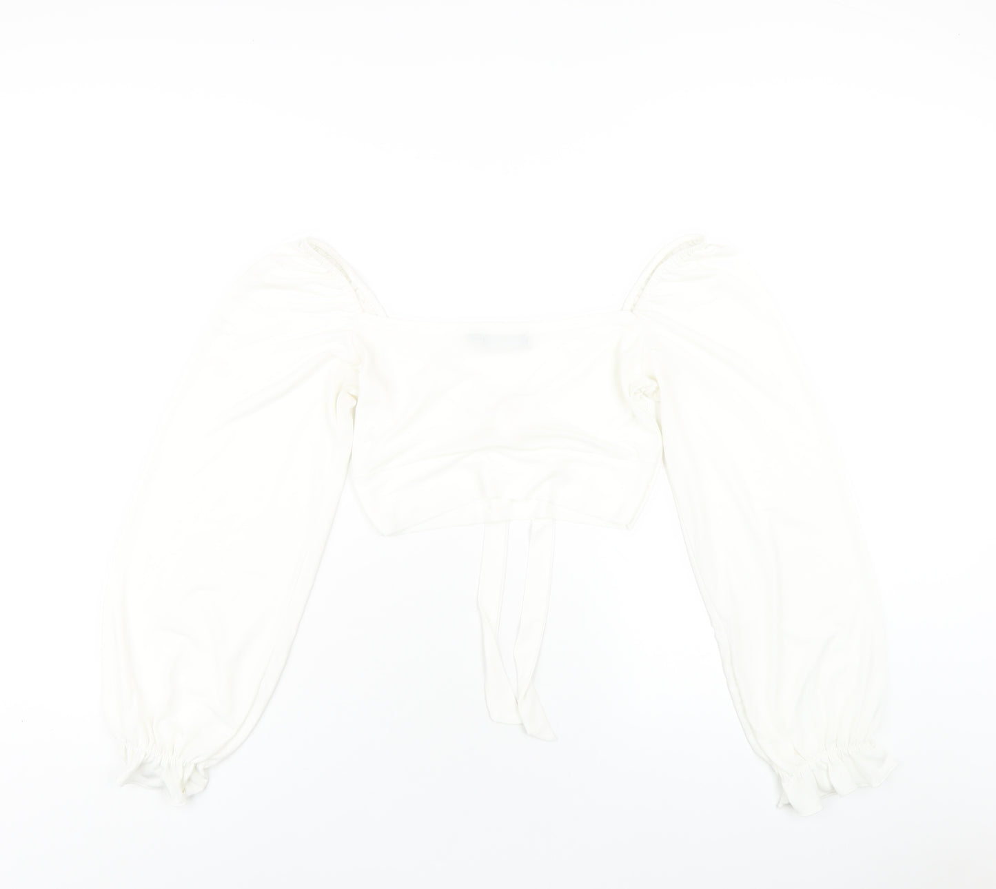 PRETTYLITTLETHING Womens White Polyester Cropped T-Shirt Size 6 Square Neck