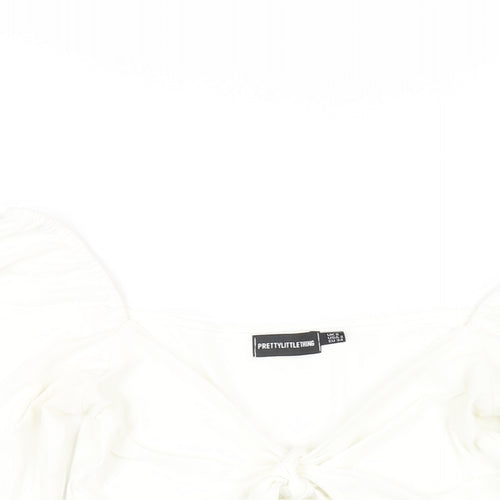 PRETTYLITTLETHING Womens White Polyester Cropped T-Shirt Size 6 Square Neck