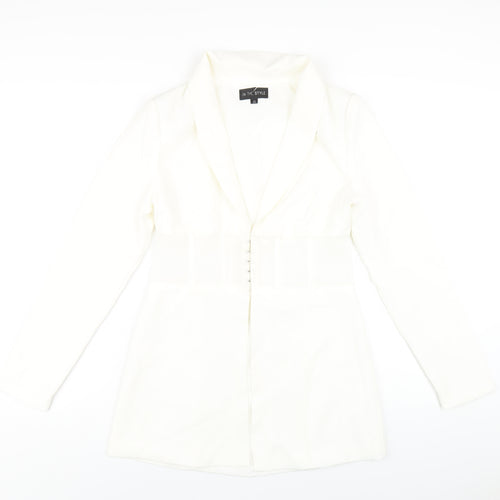 In the Style Womens White Polyester Jacket Dress Size 10 Collared Hook & Eye