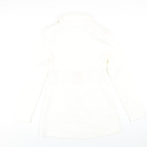 In the Style Womens White Polyester Jacket Dress Size 10 Collared Hook & Eye