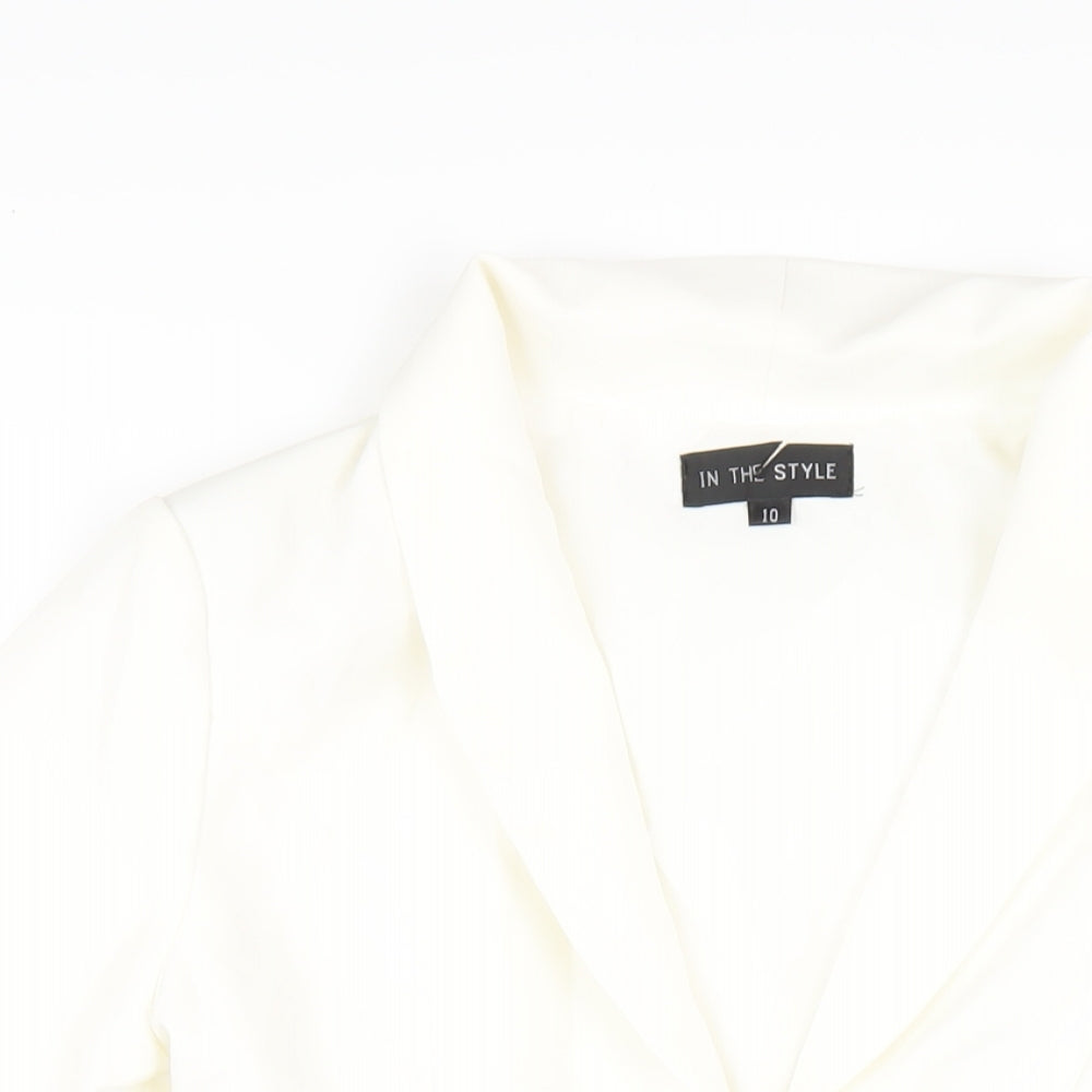 In the Style Womens White Polyester Jacket Dress Size 10 Collared Hook & Eye